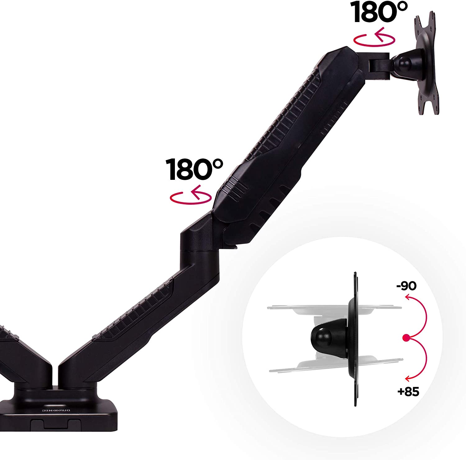 Duronic DMDCL1X1 Monitor Arm Stand | Dual Twin PC Desk Mount | Height Adjustable | For 15-27 Inch LED LCD Screen and Laptop | VESA 75/100 | 8kg Capacity | Tilt +90&deg;/-45&deg;, Swivel 180&deg;, Rotate 360&deg;