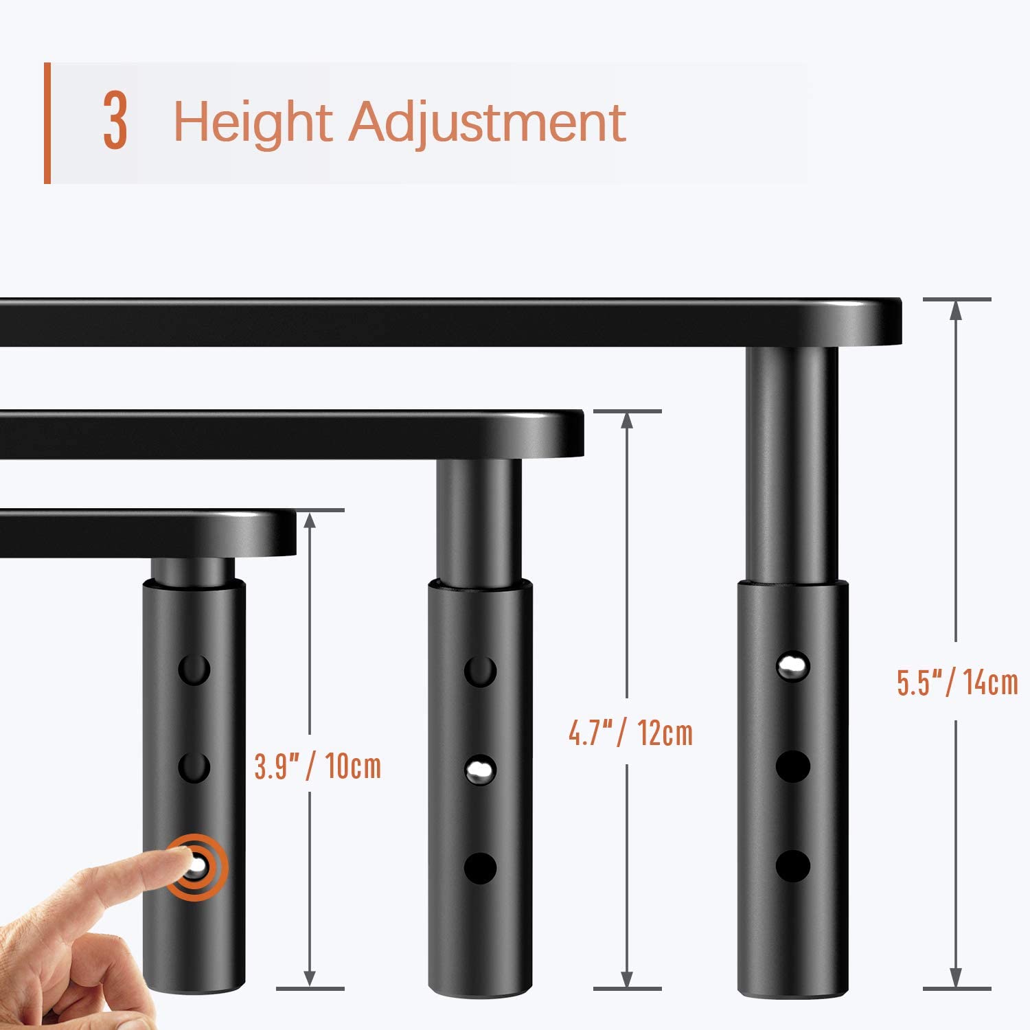 PUTORSEN Monitor Stand Riser with Vented Metal 3 Height Adjustable Dual Monitor Stand for Computer, Laptop, iMac, PC, Printer, Desktop Ergonomic Monitor Riser Stand with Non-Skid Rubber 2 Pack