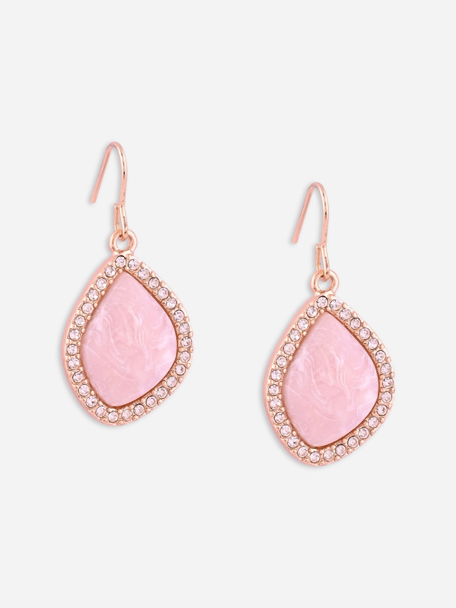 Toniq Gold-Plated Asymetric Pink Stone Drop Earring