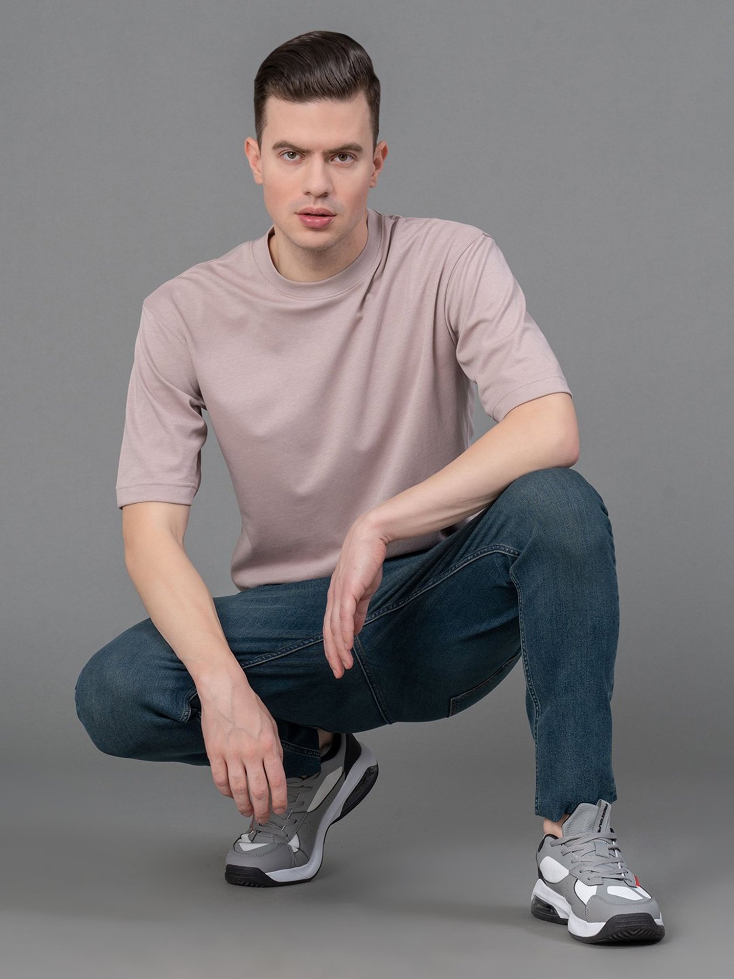 Red Tape Pale Pink Loose Fit Oversized Crew T-Shirt