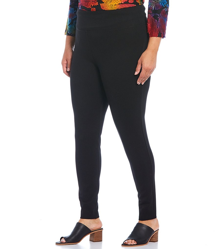 Intro Plus Size Solid Double Knit Tummy Control Leggings