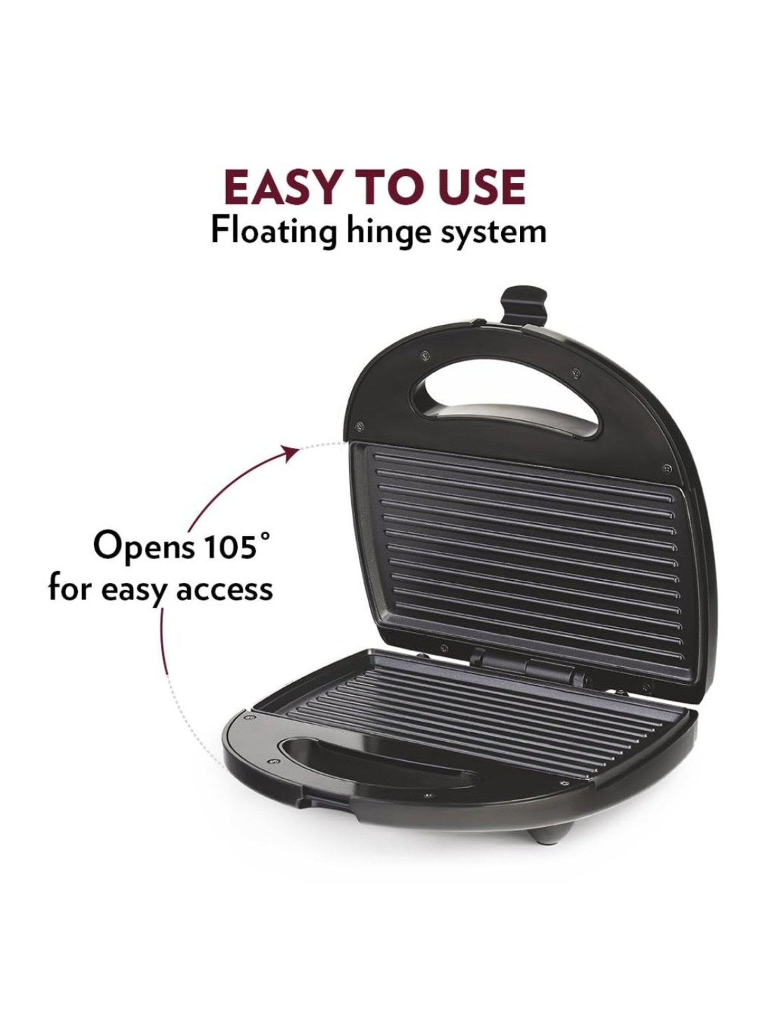 Borosil Sandwich Maker 700W Non Stick Coating (Black)