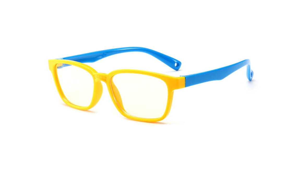 Kids Blue Light Blocking Glasses Silicone Flexible Square Eyeglasses Frame for Children Age 3-12(Blue-Yellow)