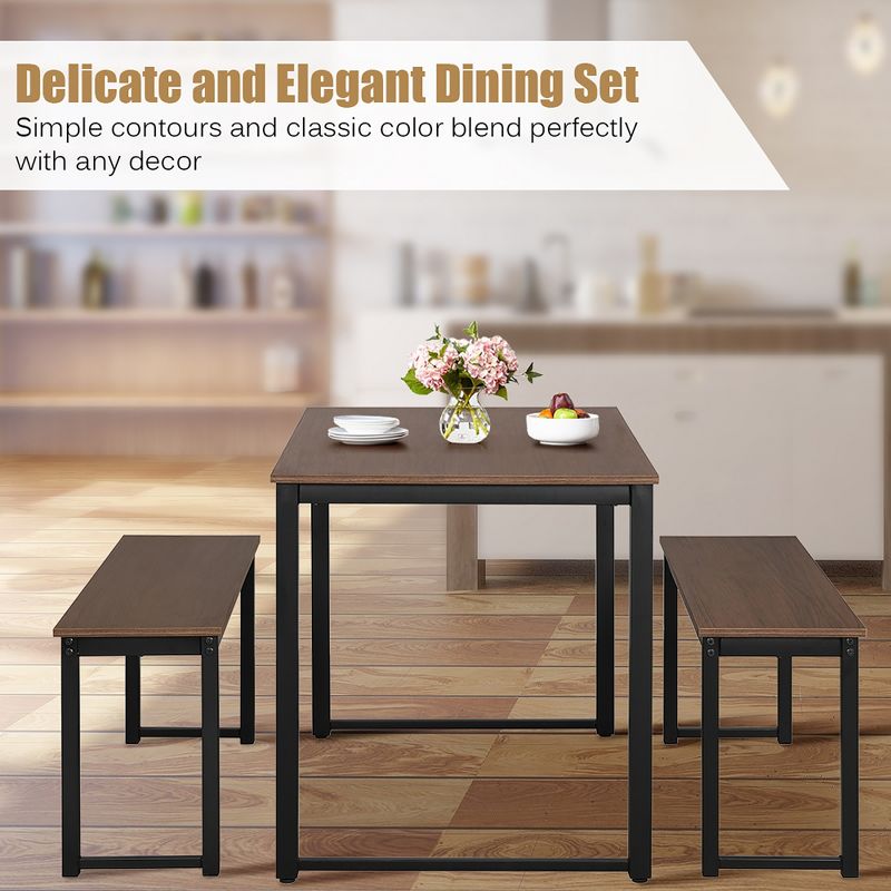 3pc Sanford Tan Wood Dining Nook Set Walnut Brown - Baxton Studio