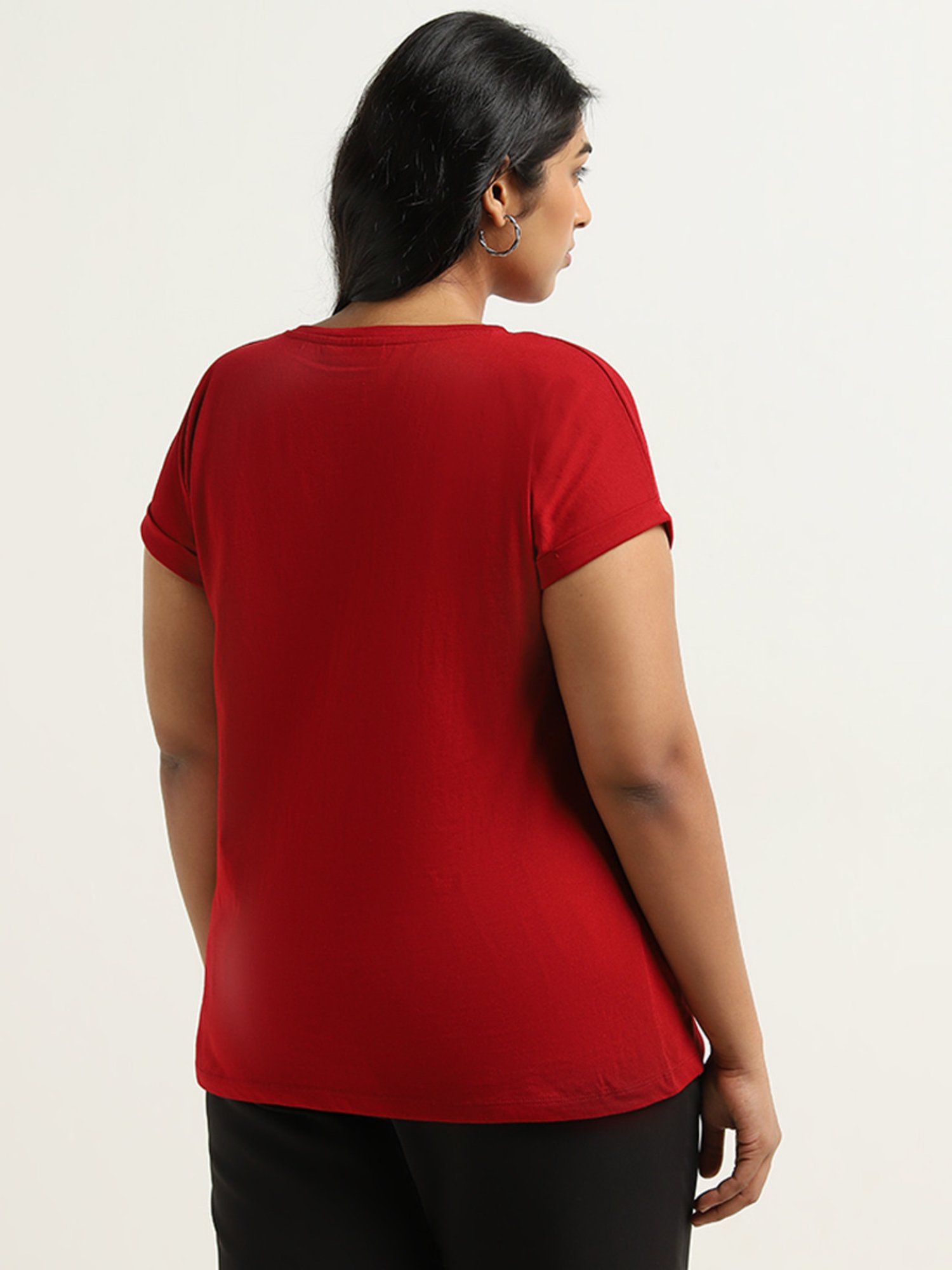 Gia by Westside Red Floral Pattern Cotton T-Shirt