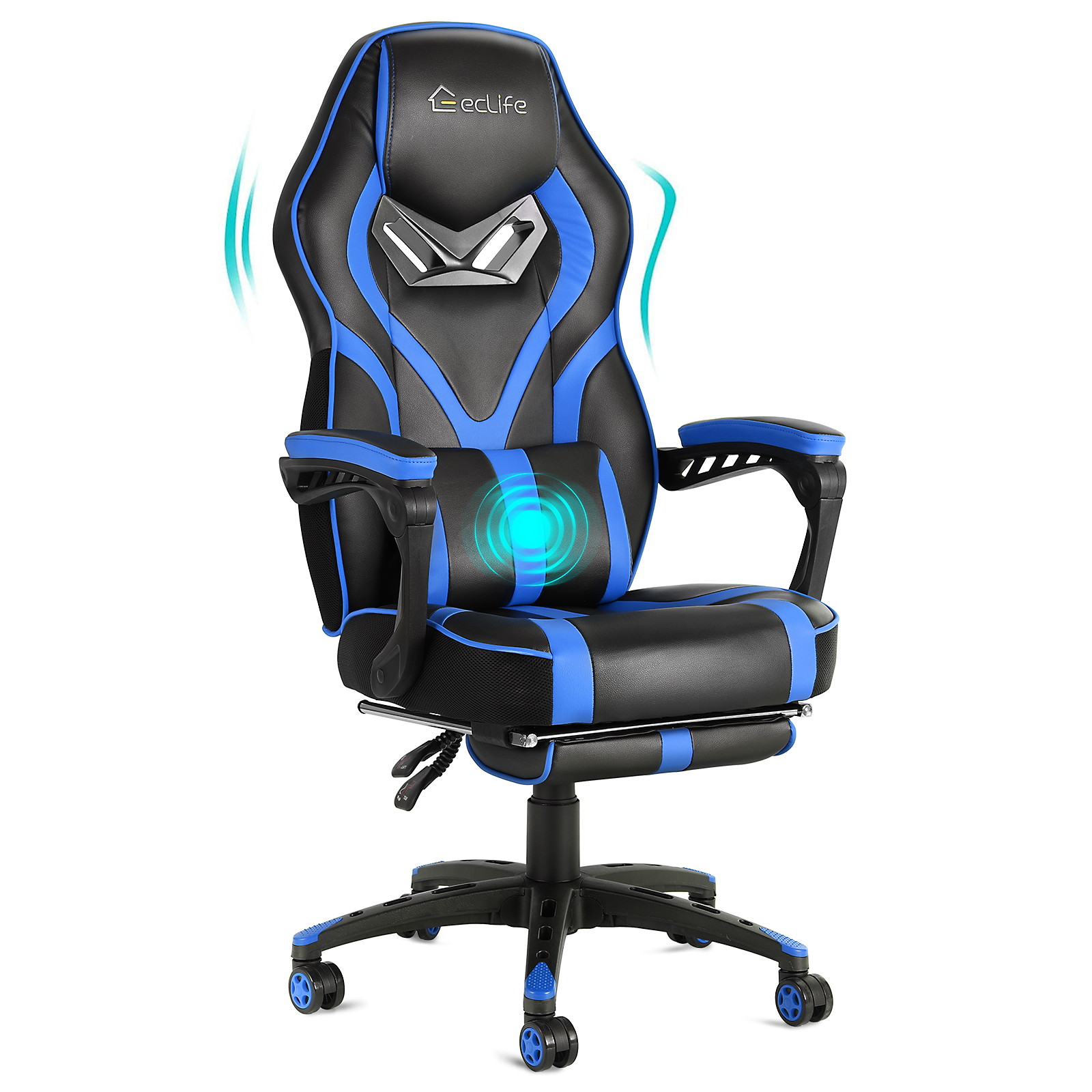 Eclife Gaming Chair Office Chair High Back Computer Chair Leather Desk Chair Ergonomic Adjustable Swivel Task Chair with Massage Lumbar Support and Footrest