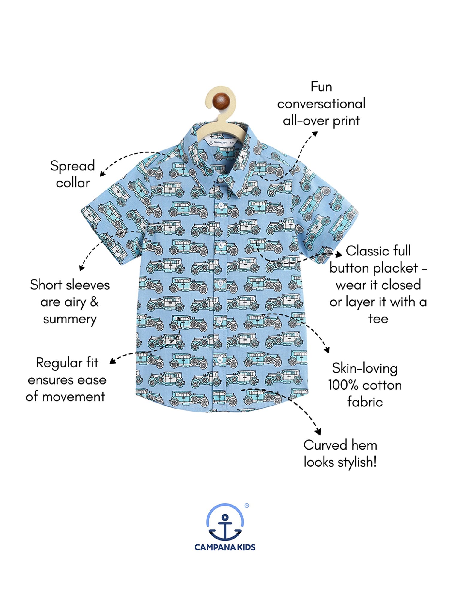 Campana Boys Blue Printed Shirt