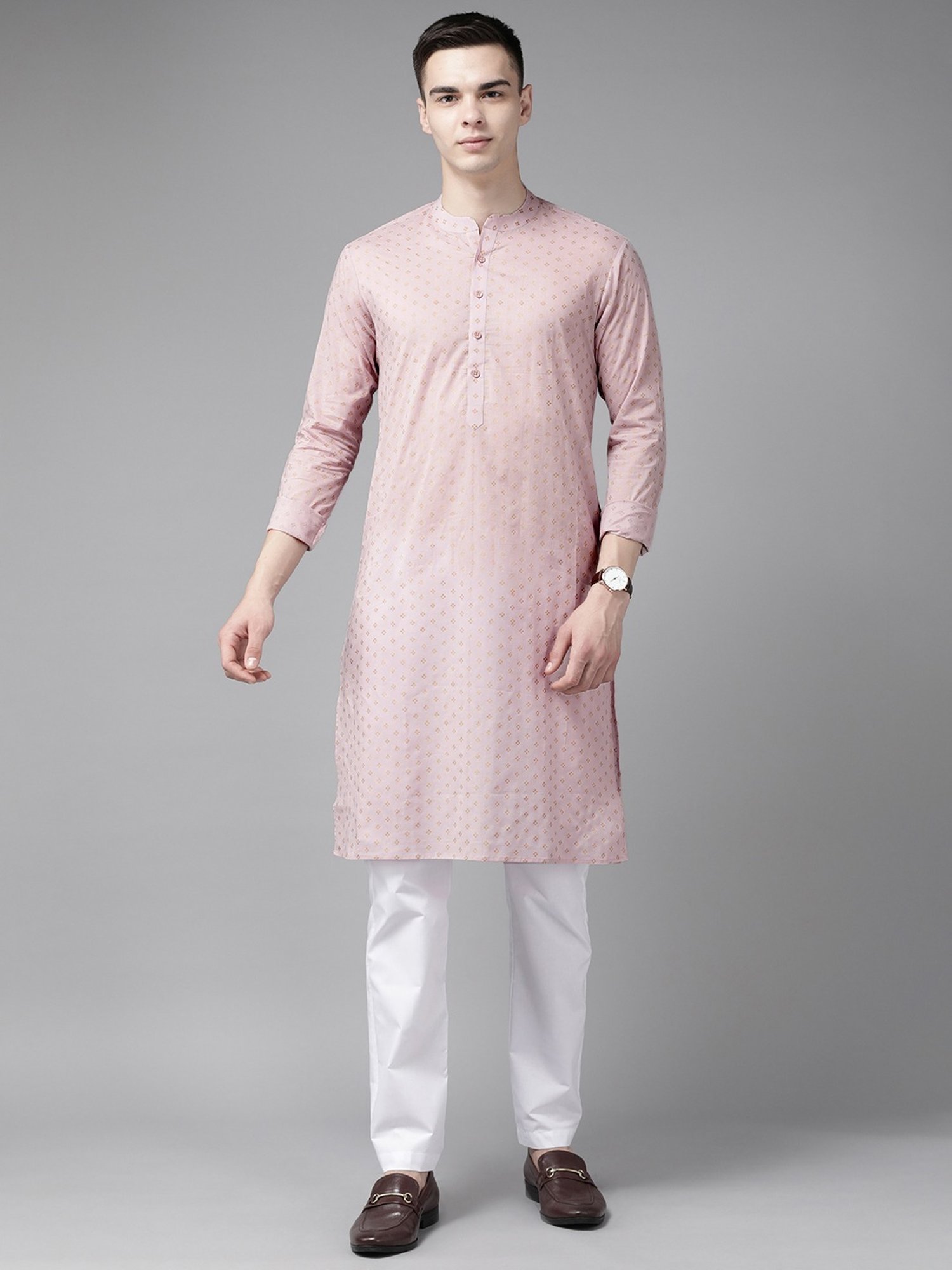 See Designs Pink & White Cotton Regular Fit Printed Kurta Bottom Set