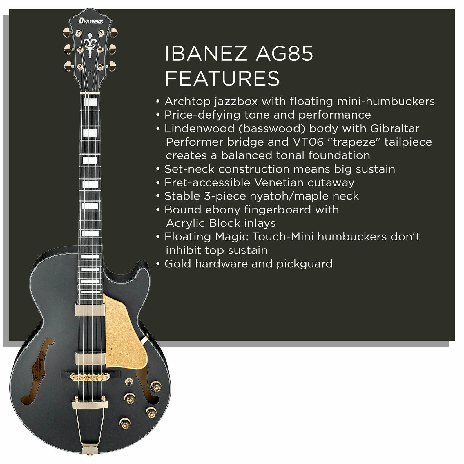Ibanez AG85 Artcore Hollow Body Black Flat