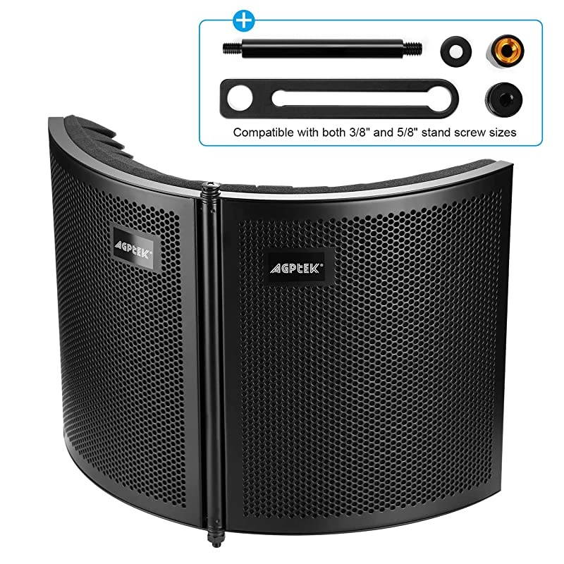 Microphone Isolation Shield Foldable Adjustable Durable Studio Recording Microphone Isolator Panel for Stand Mount or Table TopExtra Large Size