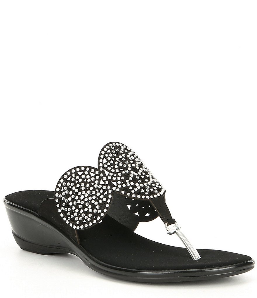 Onex Alfie Studded Leather Thong Wedge Sandals