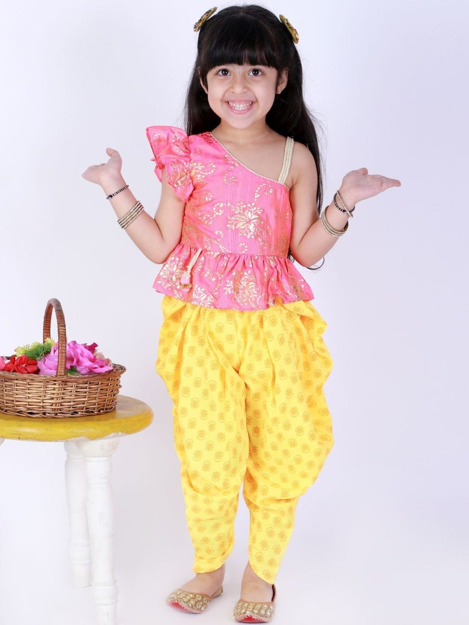 TWISHA Kids Pink & Yellow Printed Top Set