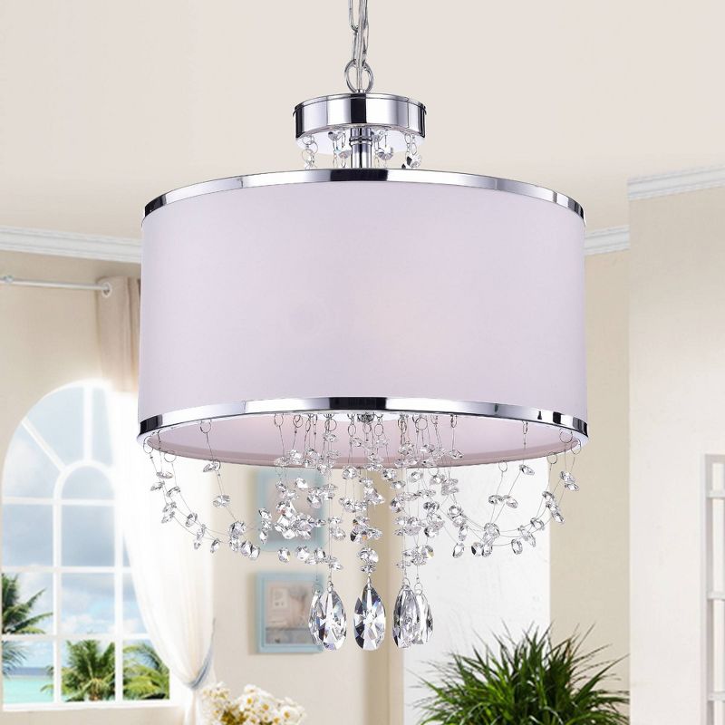 22" x 16" x 56" 'Hera' Shaded Crystal 4-Light Chandelier Silver/White - Warehouse of Tiffany
