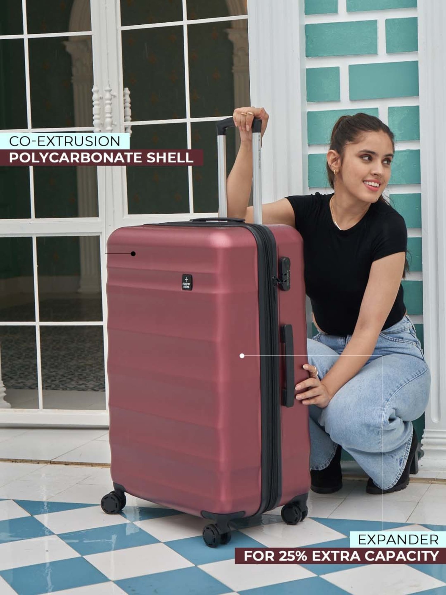 Nasher Miles Rome Hard-Sided Polycarbonate  Set of 3 Maroon Trolley Bags (55, 65 & 75 Cm)