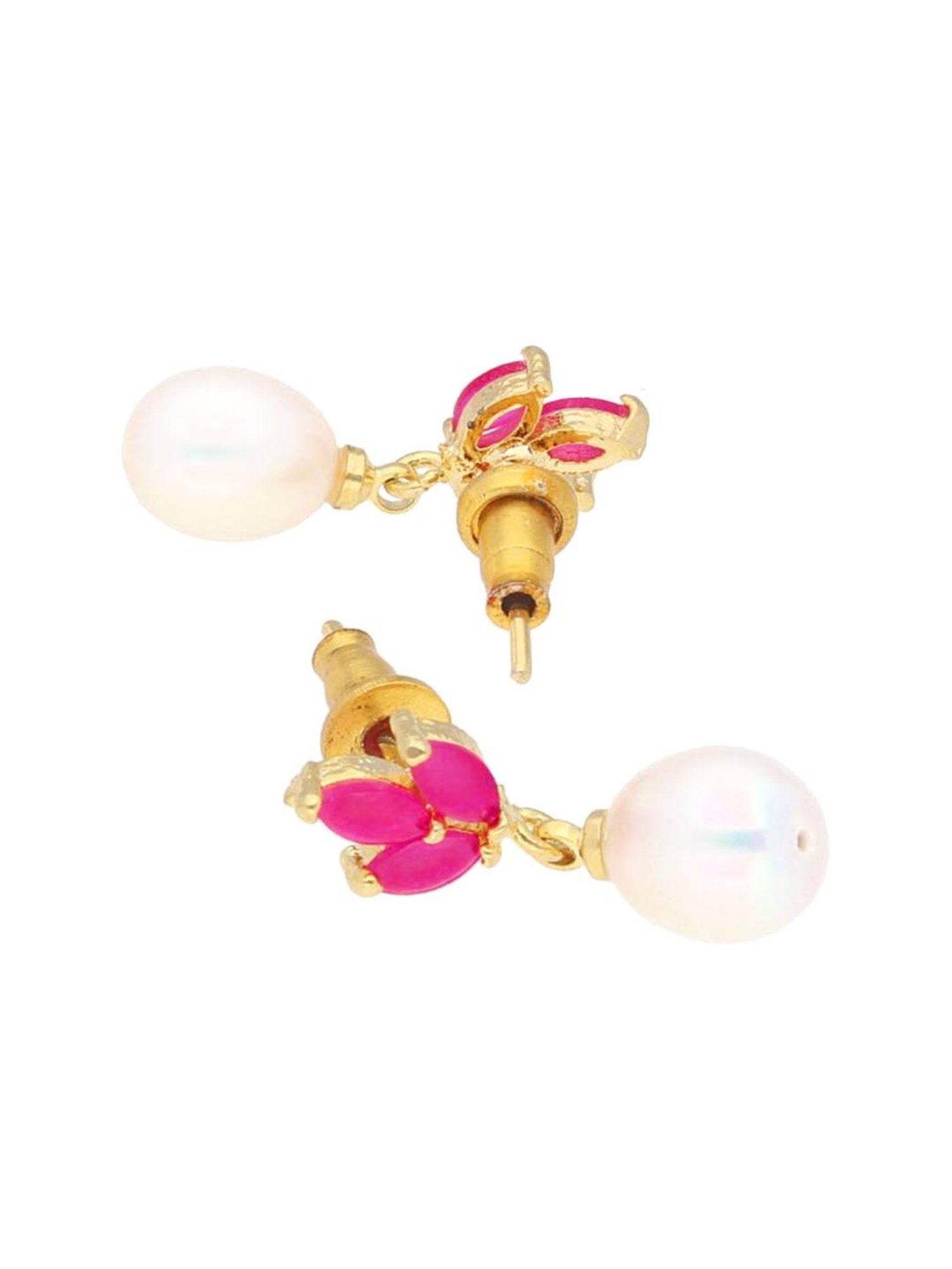 Sri Jagdamba Pearls Noha Pink & Pearl White Alloy Drop Earrings