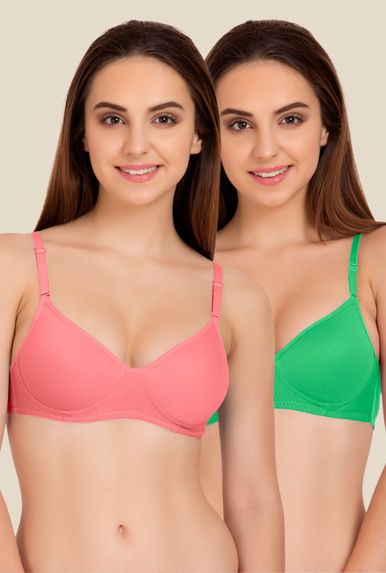 Tweens Peach & Green Padded Bra (Pack Of 2)