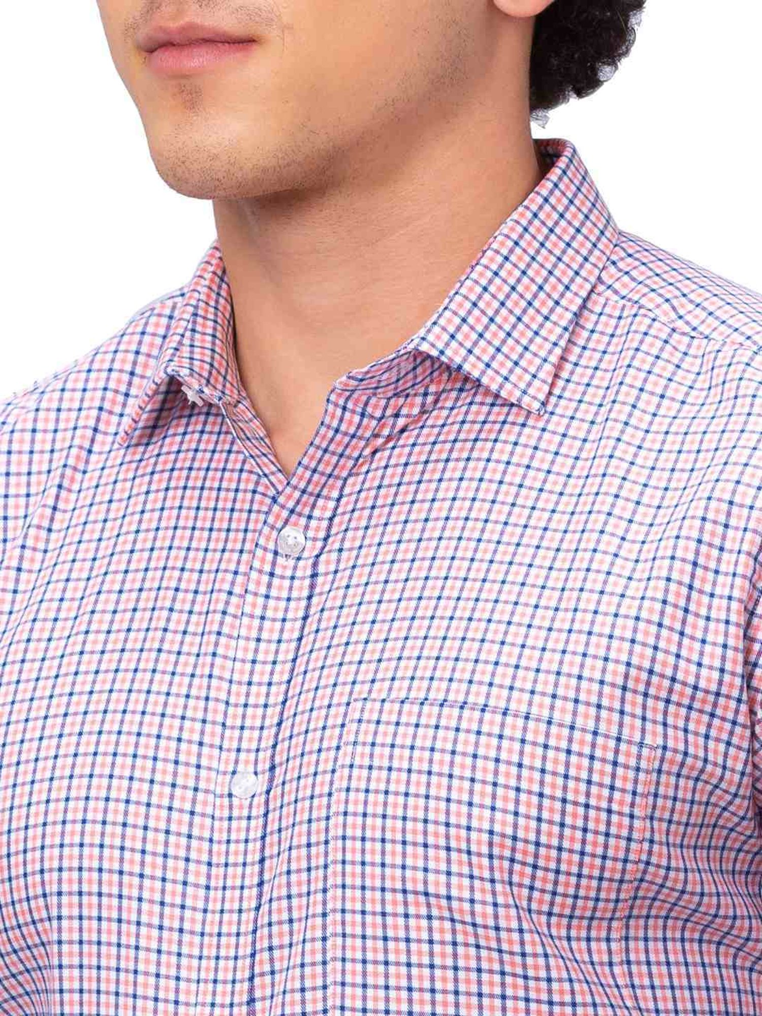 Park Avenue Orange Cotton Slim Fit Checks Shirt