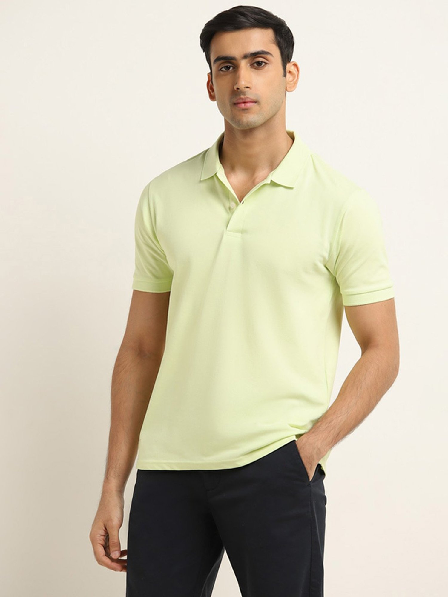 WES Casuals by Westside Lime Solid Slim Fit Polo T-Shirt