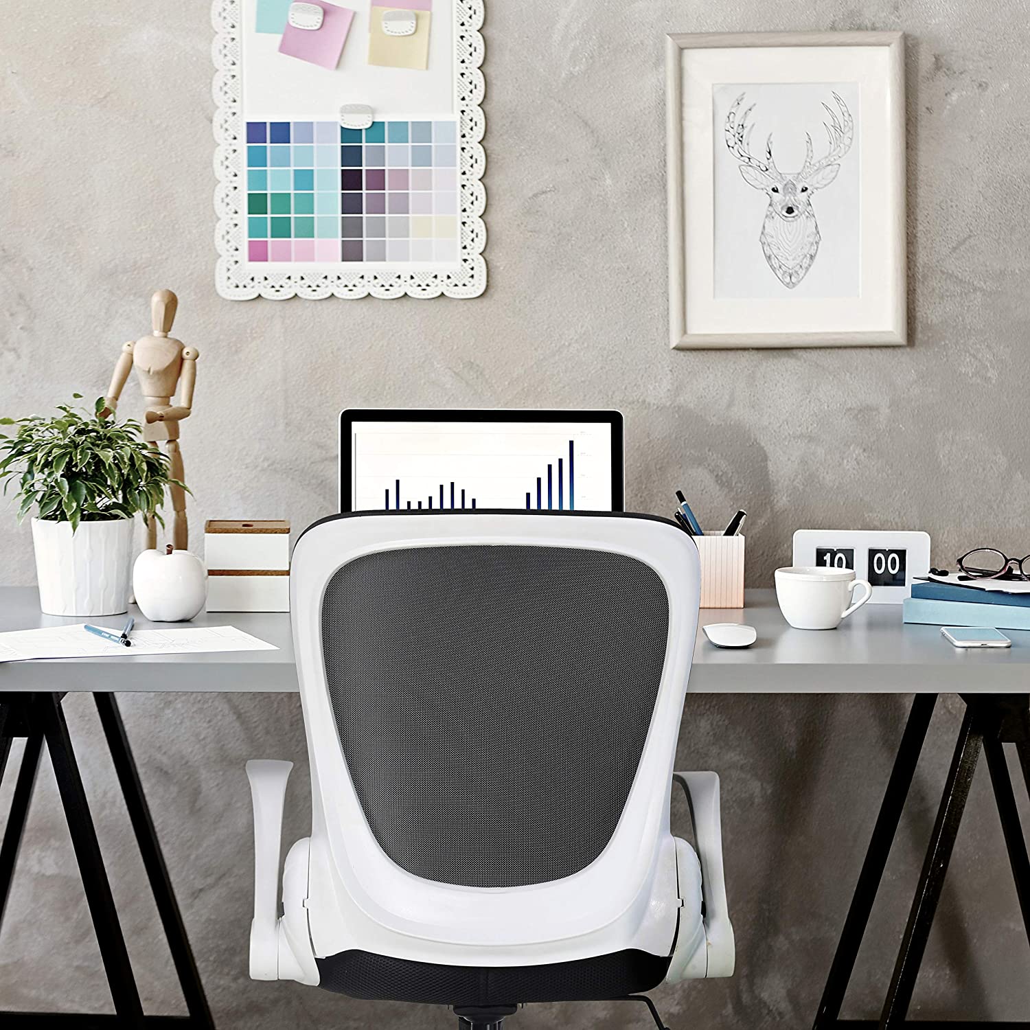 Home Office Chair Computer Desk Chair Flip-up Armrest Ergonomic Task Chair Compact 360&deg; Rotation Fold Away Space Saving Seat (9896)