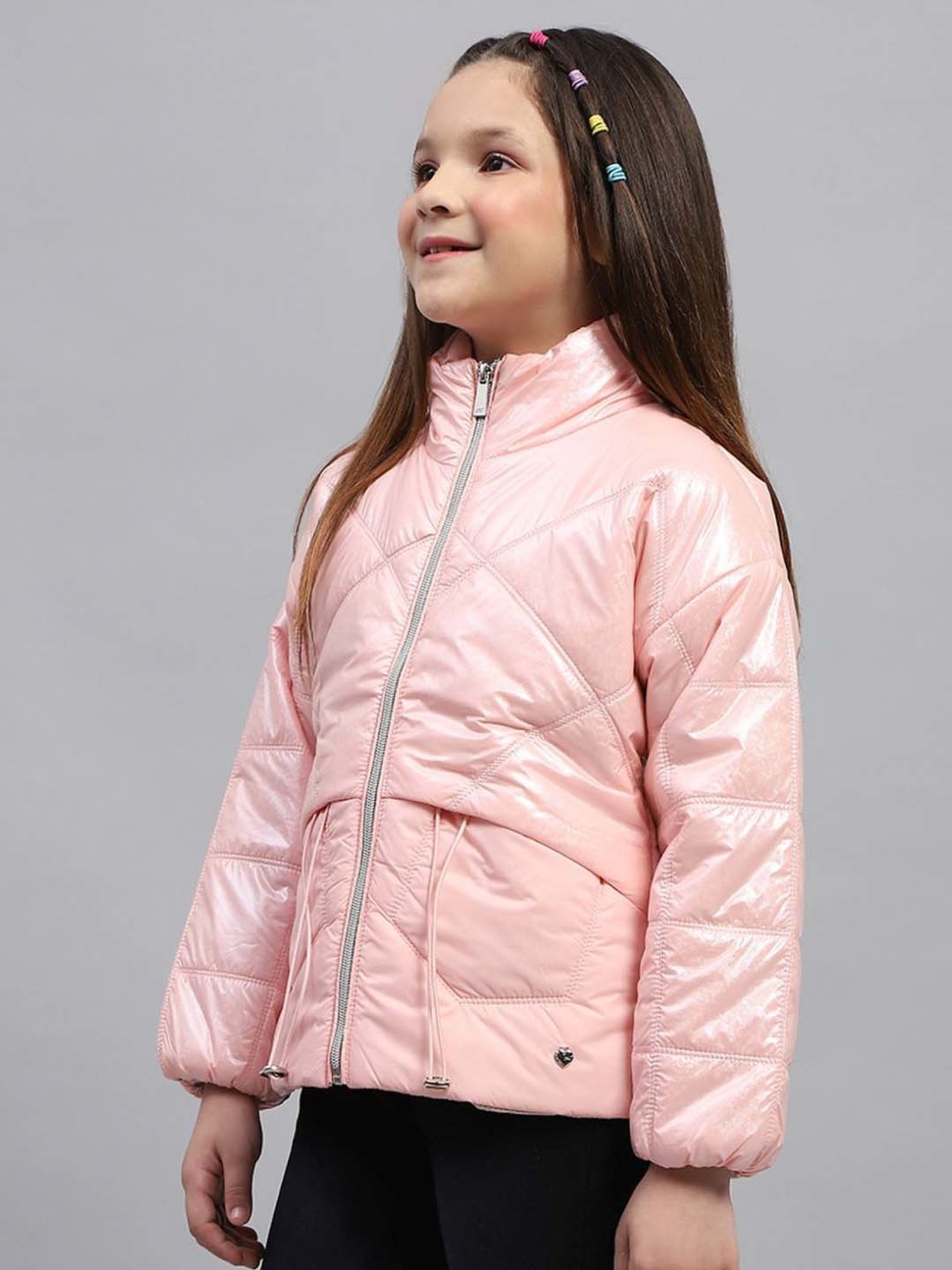 Monte Carlo Girls Peach Quilted Full Sleeves Coats & Jackets