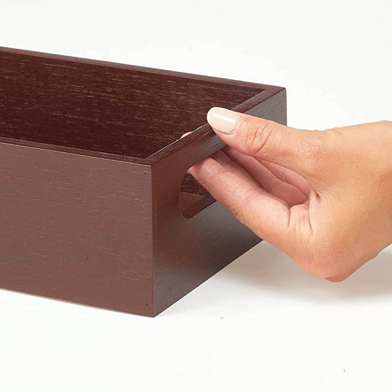 Bamboo Wood Compact Food Storage Bin with Handle for Kitchen Cabinet, Pantry, Shelf to Organize Seasoning Packets, Powder Mixes, Spices, Packaged Snacks - 2 Pack - Espresso Brown