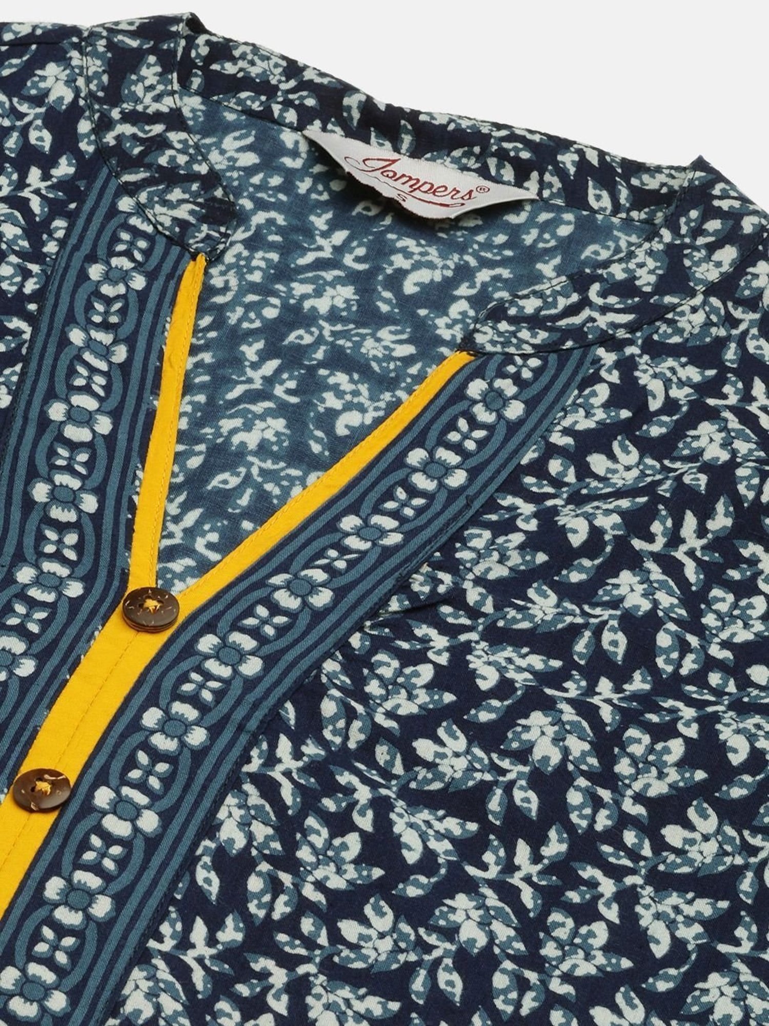 Jompers Blue Pure Cotton Floral Print Straight Kurta