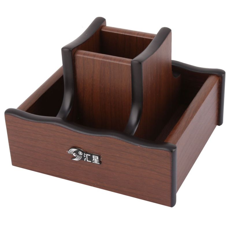 Home Office Desktop Wooden Trapezium Design Storage Romote Control Pen Holder