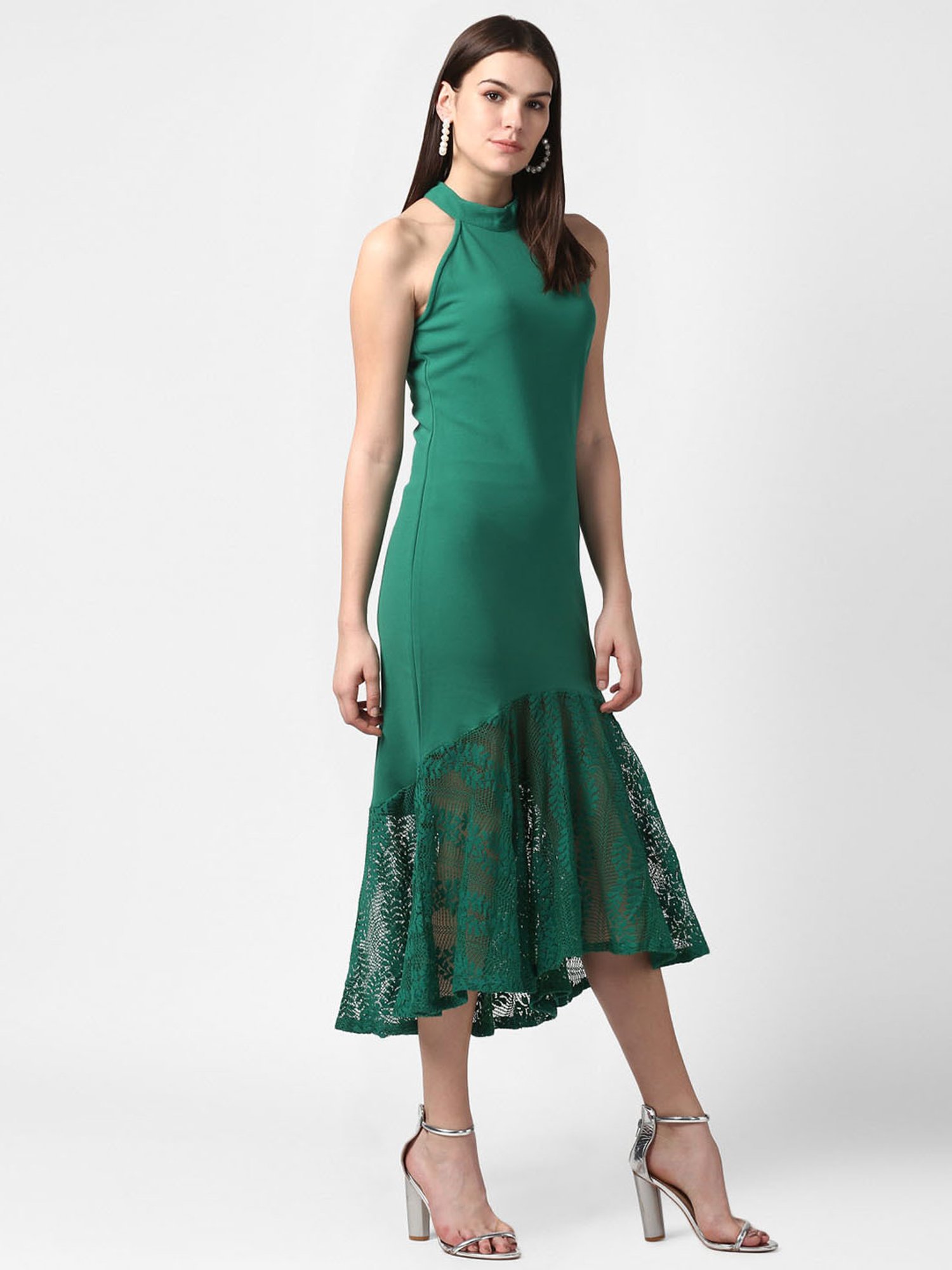 StyleStone Green Lace Fit & Flare Dress