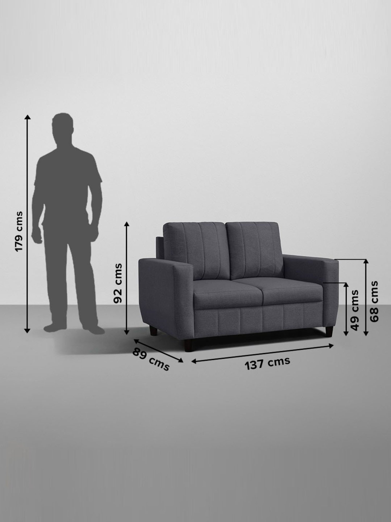 Sleepyhead Bae Stone Grey Fabric 2 Seater Sofa