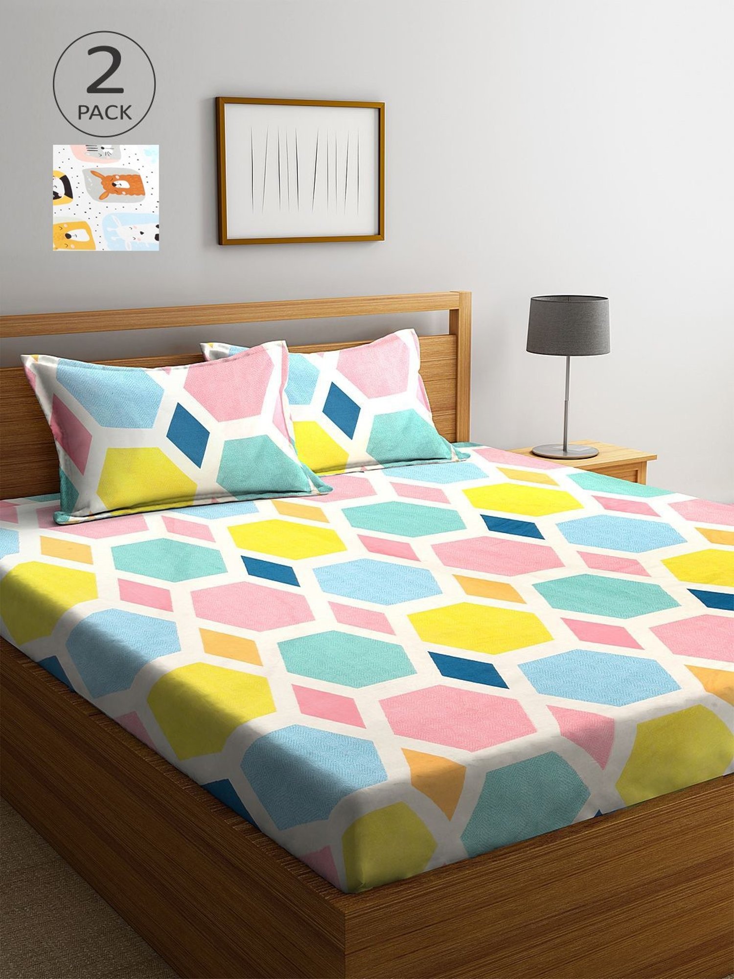Klotthe Printed Multicolor 210 TC Cotton Blend Double 2 Bed Sheets with 4 Pillow Covers
