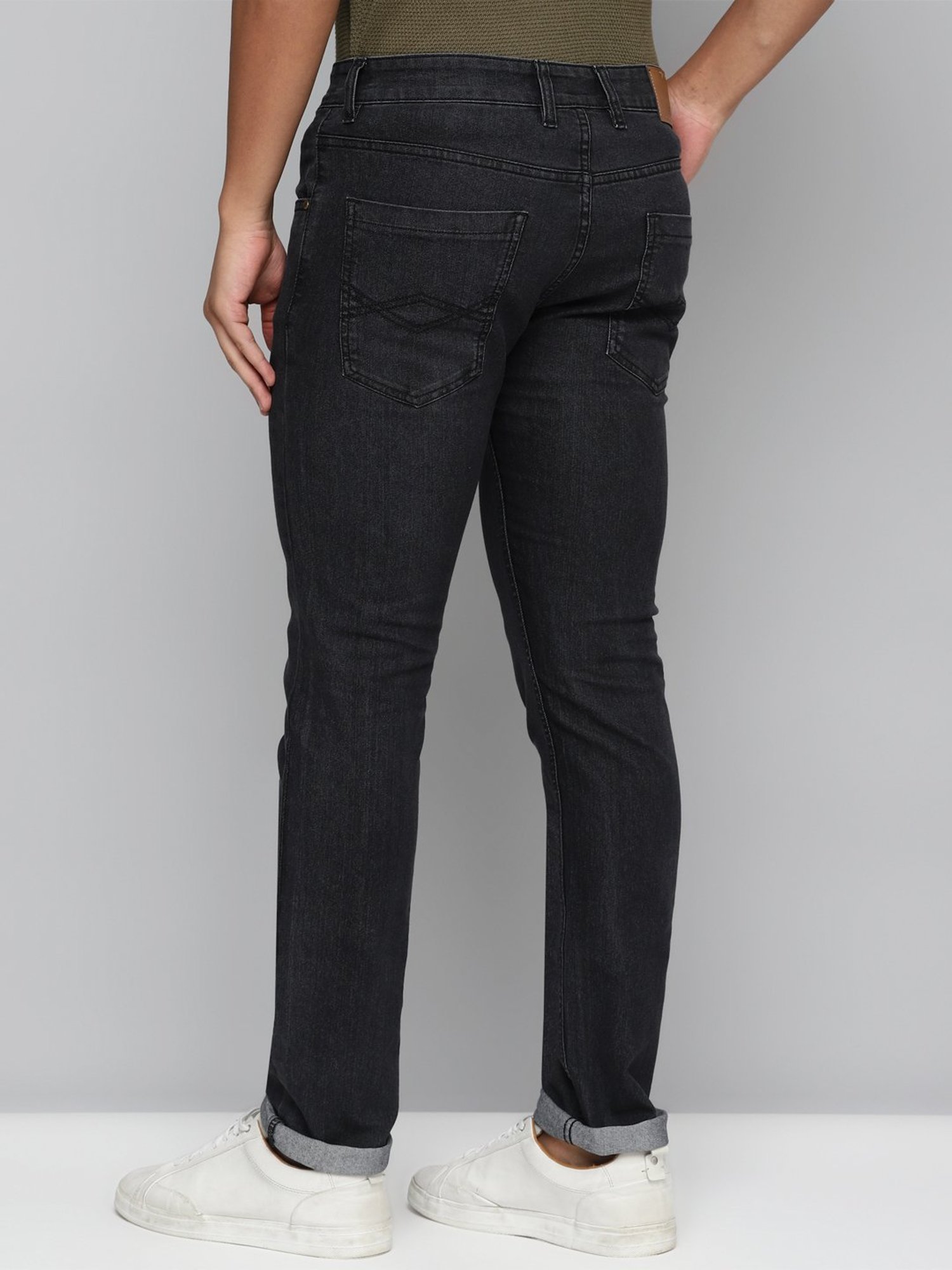 Allen cooper Black Regular Fit Lightly Washed Jeans