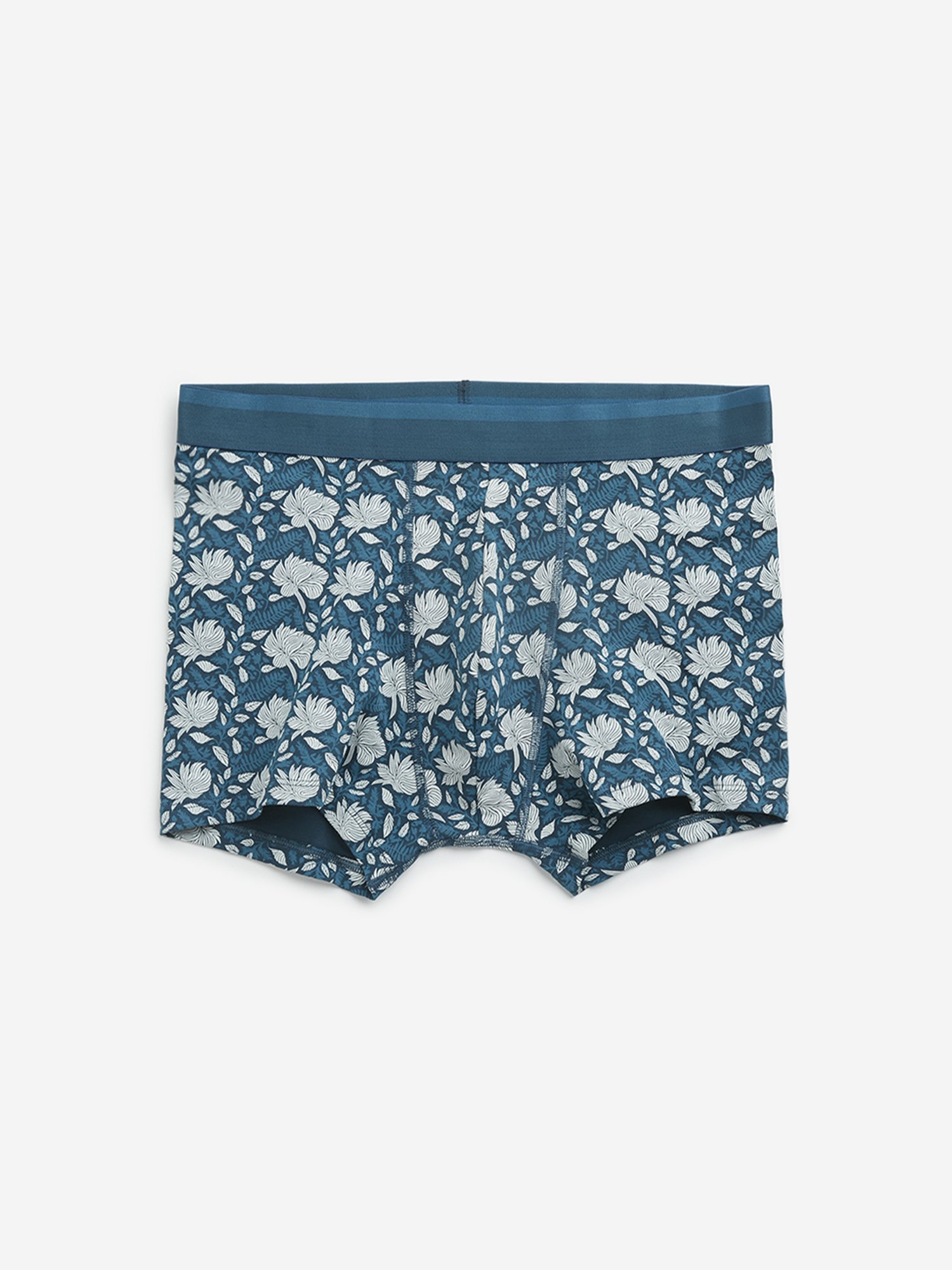 WES Lounge by Westside Teal Printed Cotton Blend Trunks - Pack of 3
