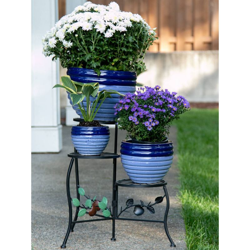 Set of 3 Indoor/Outdoor Ceramic Planters Duo Blue Tone - Zings & Thingz