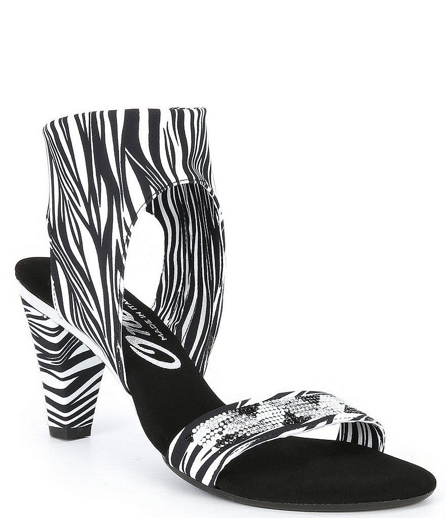 Onex Saphire Zebra Print Ankle Strap Rhinestone Dress Sandals