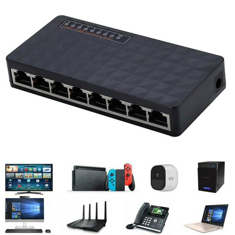 10/100 Mbps 8 Port Fast Ethernet LAN Desktop RJ45  Network Switch Hub Adapter, Unmanaged, Plug-and-Play