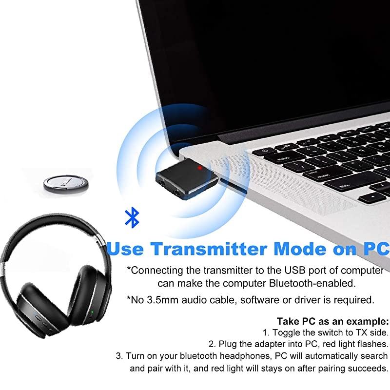 USB Bluetooth Audio Transmitter Receiver 3 in 1 HiFi Wireless Audio Adapter Bluetooth 50 EDR Adapter with 35mm AUX for Car TV Headphones PC Home Stereo USB Power Supply Plug and Play