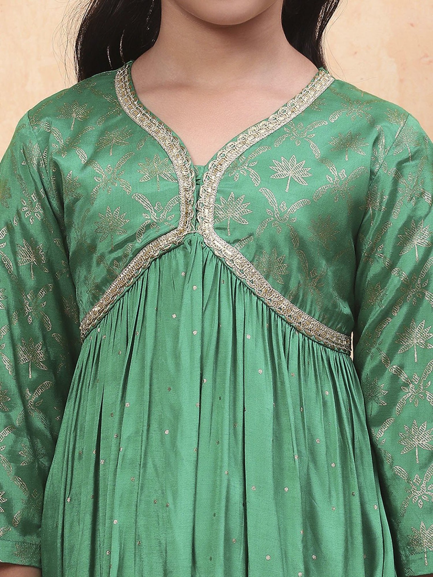 Biba Girls Green Floral Print Suit Sets