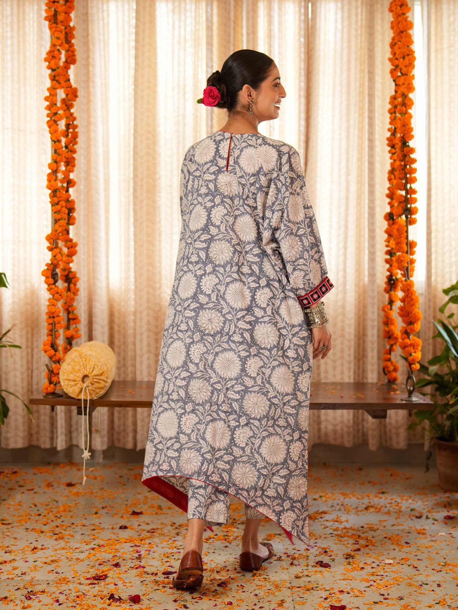 Akiso Bahama Blue Hand Asymmetrical Kaftan with Border