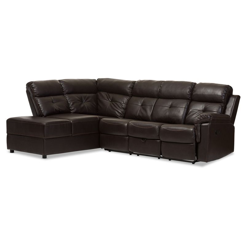 2pc Roland Modern and Contemporary Faux Leather Sectional with Recliner and Storage Chaise Black - Baxton Studio
