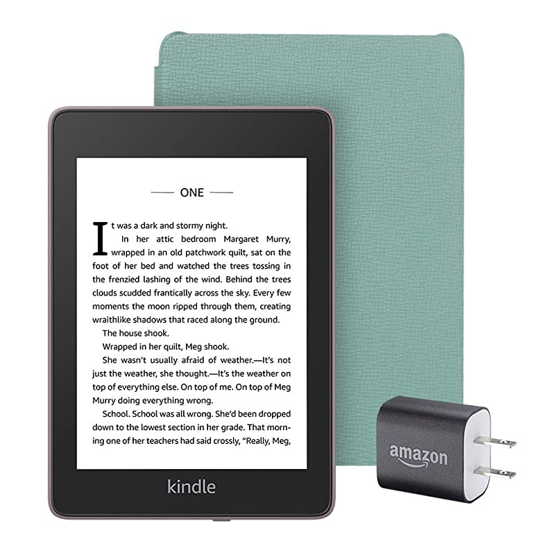 Kindle Paperwhite Essentials Bundle including Kindle Paperwhite - Wifi, Ad-Supported,  Leather Cover, and Power Adapter