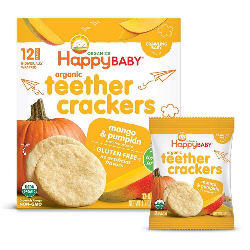 HappyBaby Mango & Pumpkin Organic Teether Crackers - 12ct/0.14oz Each