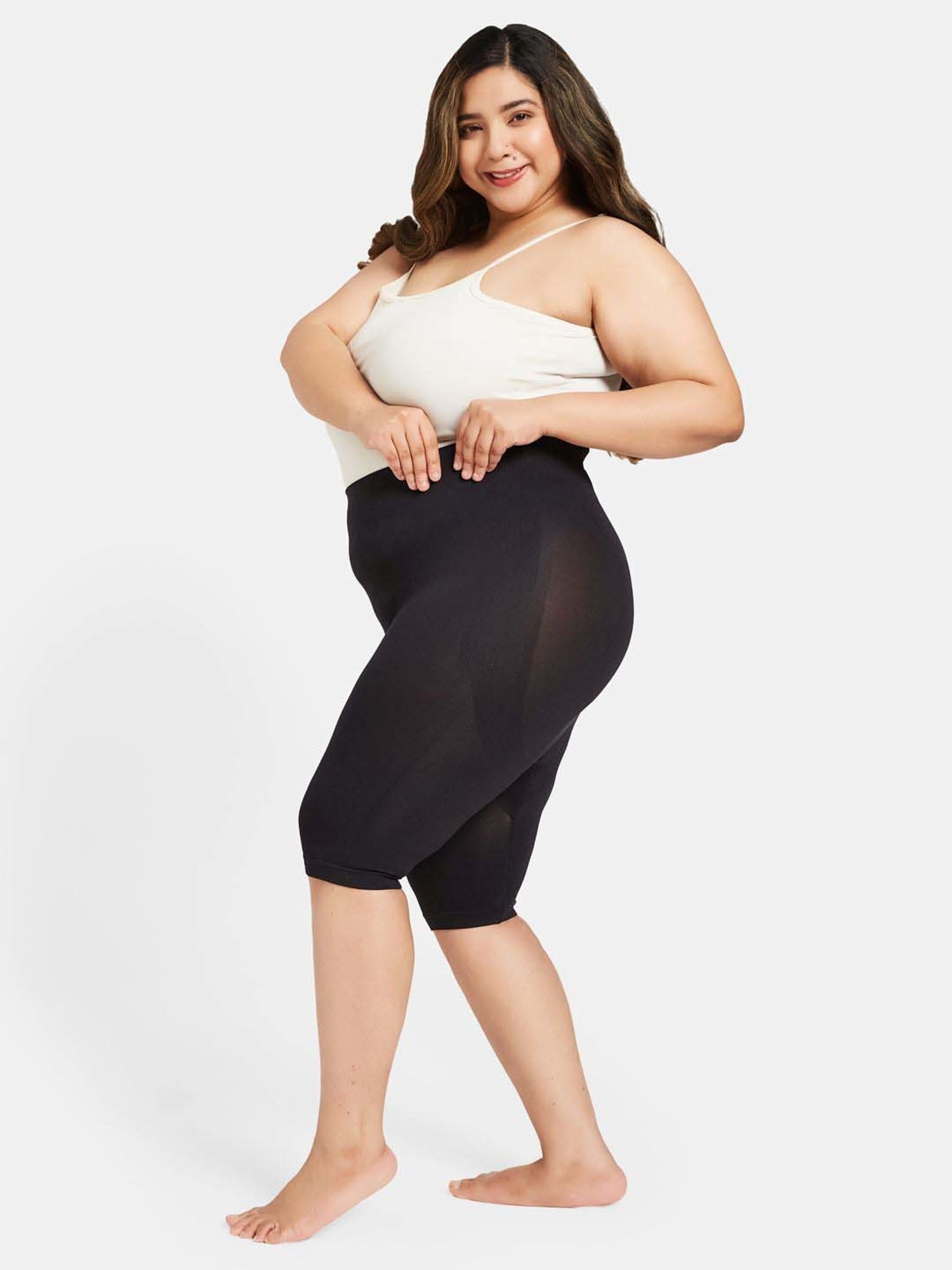 Secrets By ZeroKaata Black Plain Tummy & Thigh Shaper