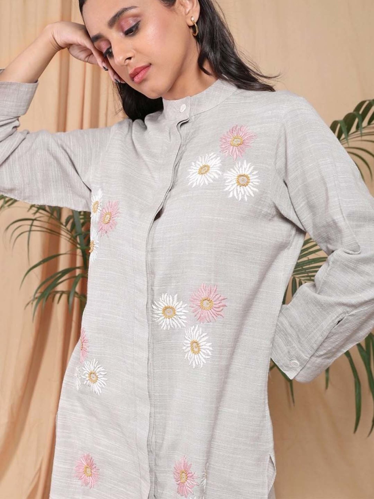 Mushio Grey Bahaar Handwoven Cotton Slub Shirt