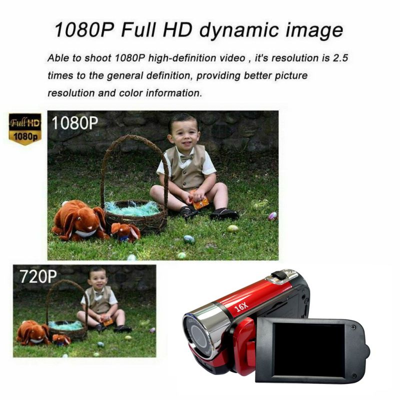 1080P LED Light High Definition Shooting Video Record Portable Camcorder Professional Digital Camera TFT LCD 16MP 16x Zoom DV AV Night Vision Red