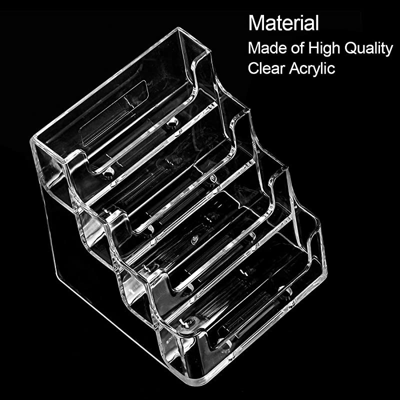 Clear Business Card Holder 4 Pocket Business Card Display, Business Card Stand for Desk or Counter with 4 Tier, 160 Card Capacity, 2 Pack