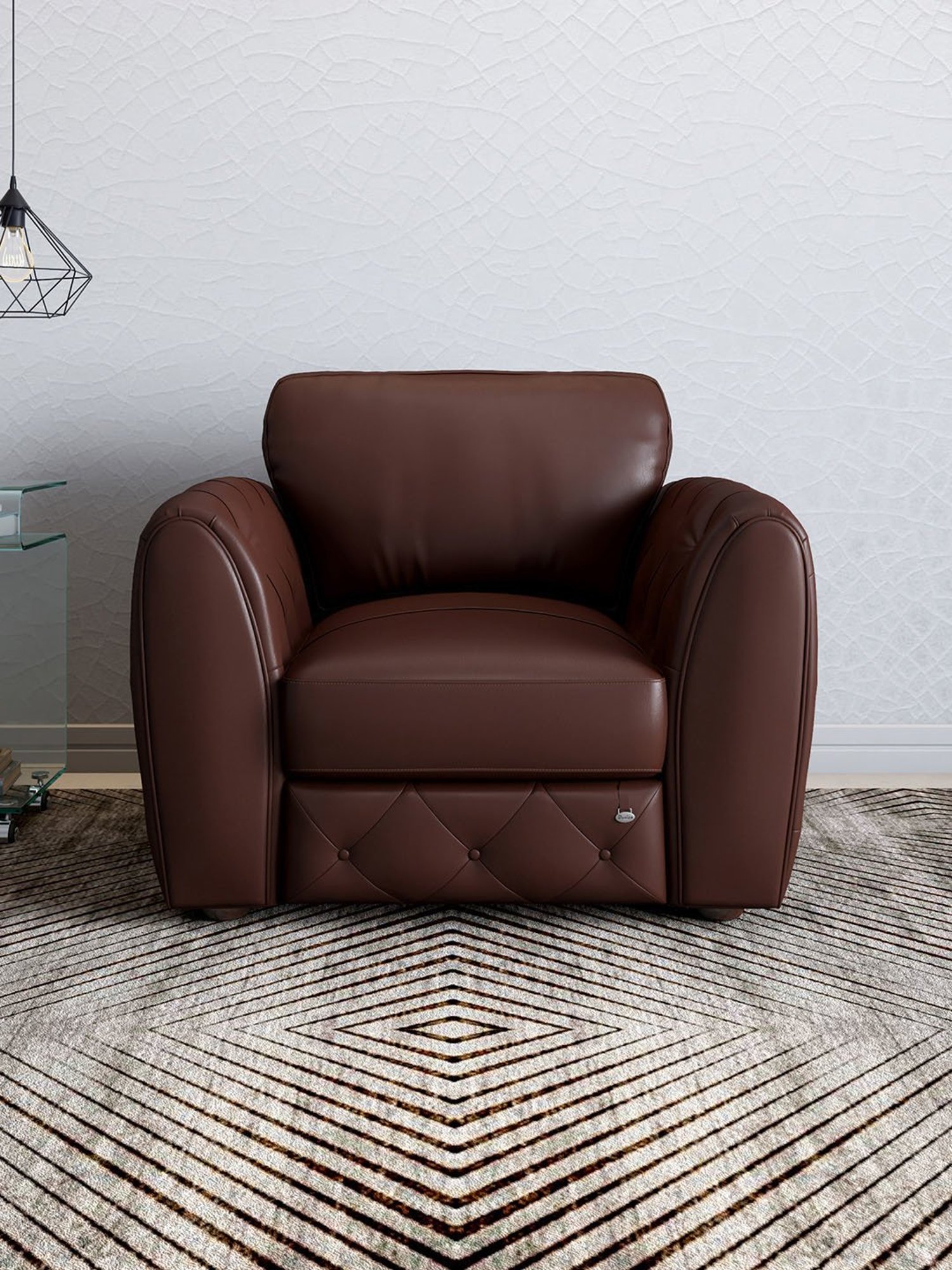 Durian Julian Mahogany Brown Premium Leatherette 1 Seater Sofa
