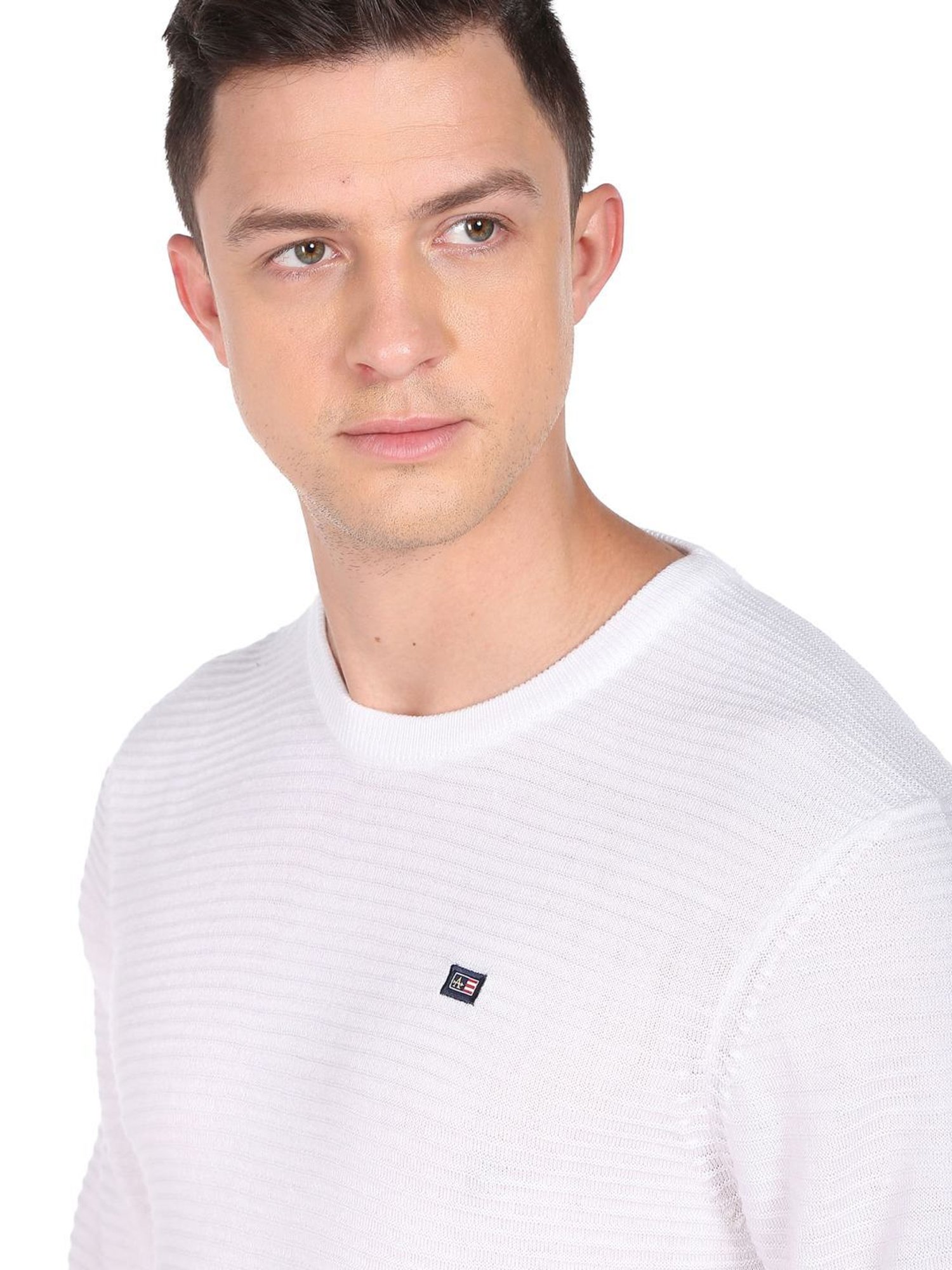 Arrow Sports White Regular Fit Self Pattern Sweater