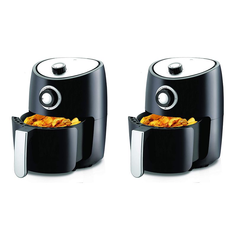 NutriChef PKAIRFR18 Kitchen Countertop Electric Air Fryer Oven Cooker with 2 Quart Cooking Basket and Removable Food Plate for Oil Free Food (2 Pack)