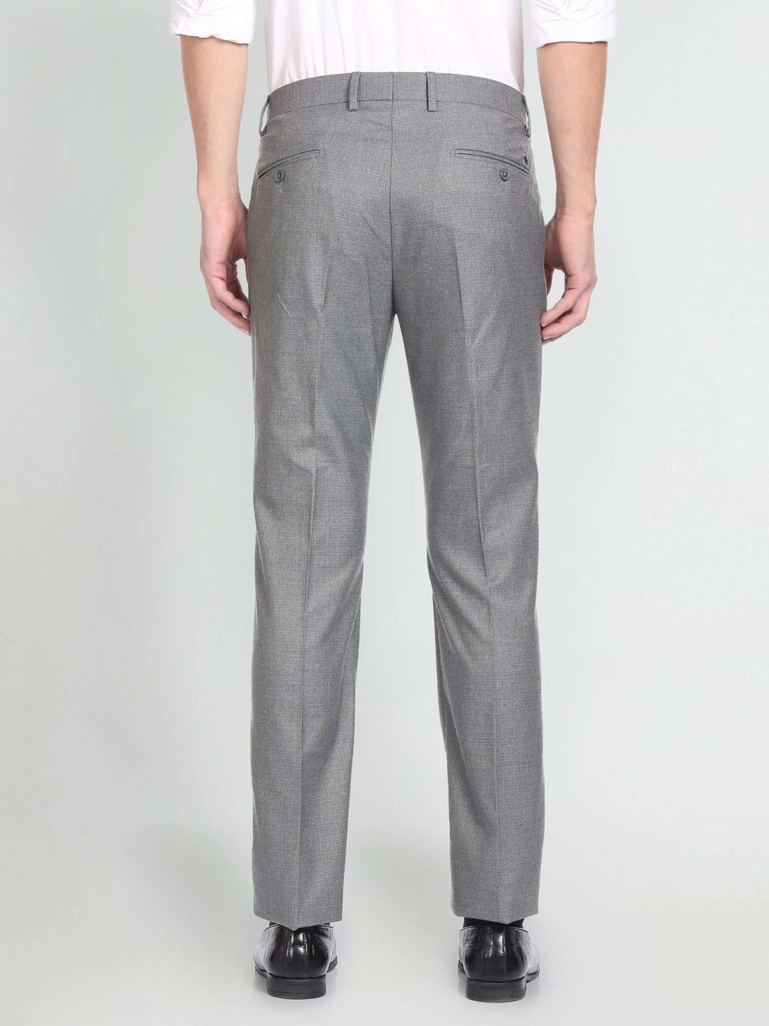 Arrow Grey Regular Fit Self Pattern Trousers