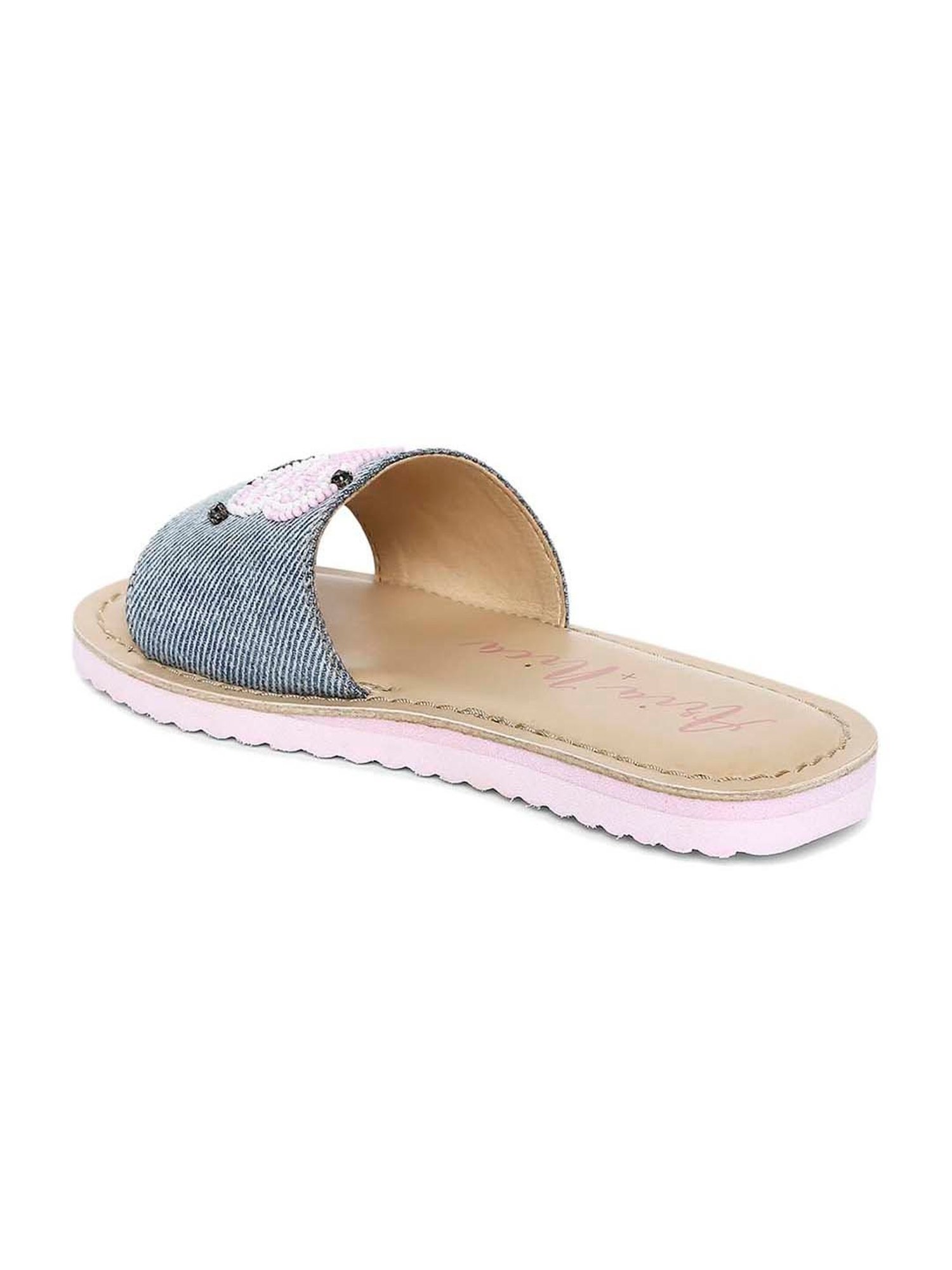 Aria Nica Kid's Softie Blue & Beige Slide Sandals